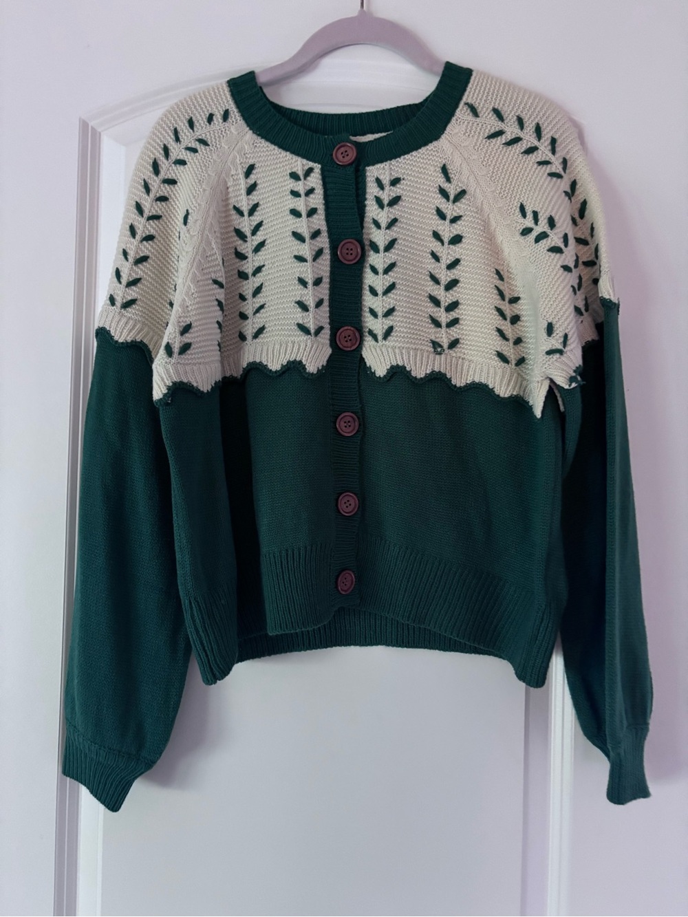 Listicle Green and Cream Knit Button-Front Cardigan